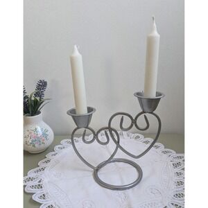 Vintage Double Heart Candle Holder – Metal Candelabra, Romantic Decor